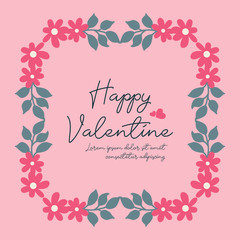 Banner text happy valentine day, with elegant style pink wreath frame. Vector