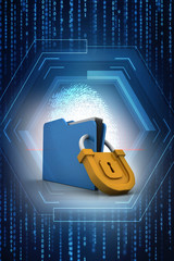 Poster - yellow folder and lock. data security concept. 3d rendering