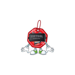 Poster - cool christmas sale tag character in Virtual reality headset