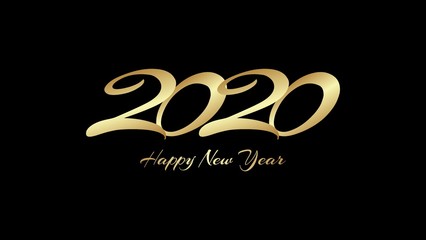 Wall Mural - Logo text Happy new year 2020 golden color on black background. Cover of business diary for 2020 with wishes. Brochure design template, card, banner.vector design