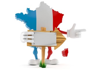 Wall Mural - France character with wooden arrow sign