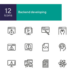 Poster - backend developing line icon set. set of line icons on white background. technology concept. program