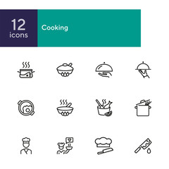 Sticker - Cooking line icon set. Saucepan, dish, cook. Food concept. Can be used for topics like restaurant, menu, gourmet