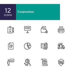 Sticker - Corporation line icon set. Graph, presentation, report, diagram. Business concept. Can be used for topics like analysis, finance, insurance, startup