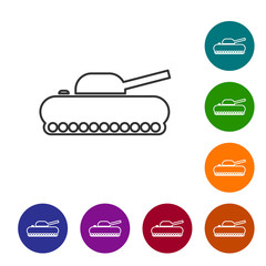 Sticker - Grey line Military tank icon isolated on white background. Set icons in color circle buttons. Vector Illustration