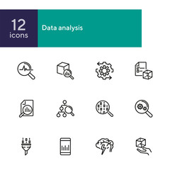 Poster - Data analysis line icon set. Binary code, graph, gear. Information technology concept. Can be used for topics like data management, programming, IT project
