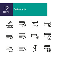 Poster - Debit cards line icon set. Set of line icons on white background. Banking concept. Credit card, payment, economy. Vector illustration can be used for topics like economy, modern, payment