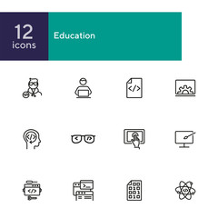 Poster - education line icon set. set of line icons on white background. notebook, internet, studying. self-e