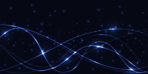 Poster - Dark abstract background with blue translucent luminous lines and highlights. Vector illustration EPS10.