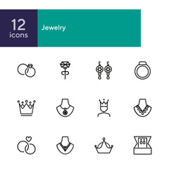 Poster - Jewelry line icon set. Earrings, necklace, engagement rings. Jewelry concept. Can be used for topics like fashion, accessory, store