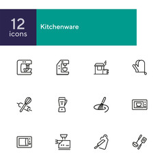 Sticker - Kitchenware line icon set. Set of line icons on white background. Mixer, oven, knife. Cooking concept. Vector illustration can be used for topics like home, food, cooking