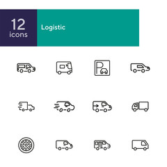 Canvas Print - Logistic line icon set. Set of line icons on white background. Truck, trailer, parking. Transportation concept. Vector illustration can be used for topics like transport, car, auto service