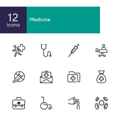 Poster - Medicine line icons. Set of line icons on white background. Healthcare concept. Ambulance, syringe, danger. Can be used for topics like pharmacy, medicine, hospital