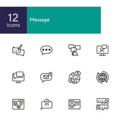 Poster - Message line icons. Set of line icons on white background. Communication concept. Speech bubbles, chat, globe. Can be used for topics like internet, online communication, modern lifestyle