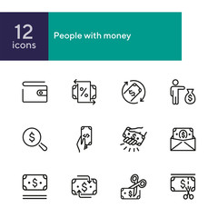 Poster - people with money line icon set. set of line icons on white background. money concept. finance, bank