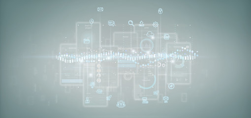 Poster - User interface screens with icon, stats and data 3d rendering