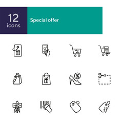 Sticker - Special offer line icon set. Shoe shop, cart gift. Store concept. Can be used for topics like shopping, sale, discount