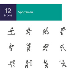 Sticker - Sportsman line icon set. Football player, fighter, skier. Sport concept. Can be used for topics like activity, healthy lifestyle, competition