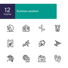 Wall Mural - Summer vacation line icon set. Hobby, skill, water sport. Travel destination concept. Can be used for topics like journey, tourism, resting at sea