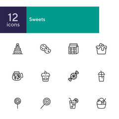 Wall Mural - Sweets line icon set. Set of line icons on white background. Cupcake, caramel, lemonade. Food concept. Vector illustration can be used for topics like confectionery, sweet shop, bakery