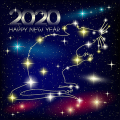 Wall Mural - The rat in the starry sky is the symbol of the Chinese New Year 2020.