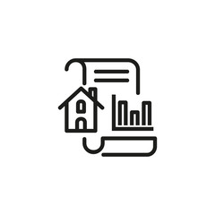 Wall Mural - Analysis thin line icon. Real estate, bar chart, document isolated outline sign. Increase and decrease concept. Vector illustration symbol element for web design and apps