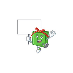 Sticker - Smiling green gift box cute cartoon style bring board