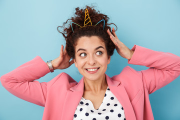 Sticker - Cheerful excited young girl standing isolated