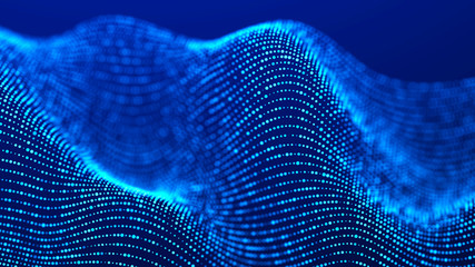 Poster - Digital technology background. Dynamic wave of glowing particles. Abstract background. 3d rendering.
