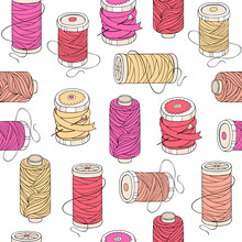 Vector Spools Of Threads Seamless Pattern