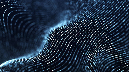 Poster - Digital technology background. Dynamic wave of glowing particles. Abstract background. 3d rendering.