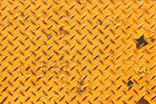 Rough Painted Yellow Diamond Plate Background Texture With Some Rust