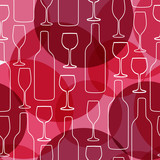 Fototapeta Łazienka - Seamless background with wine bottles and glasses. Bright colors pattern for web, poster, textile, print and other design