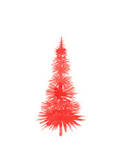 Watercolor Christmas Red Tree Painted By Hand Isolated On A White Background. Vertical Raster Card Template With Place For Your Text.