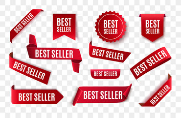 best seller red ribbon isolated. vector 3d labels.