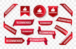 Recommended tag isolated. Vector red label or sticker. Recommendation sign banner