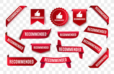 Recommended tag isolated. Vector red label or sticker. Recommendation sign banner