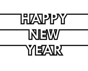 Wall Mural - Happy New Year - greeting card, invitation, poster, flyer - black continuous outline letters - vector