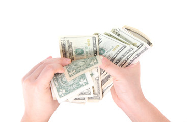 Hand with money isolated on a white background