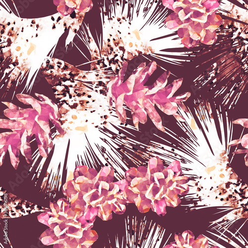 Cone and fir, seamless pattern.