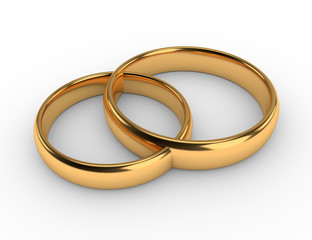 Connected gold wedding rings isolated on white