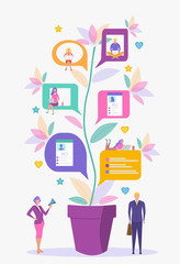 Poster - Meeting website. Communicating through the social networks of the Internet, the concept of communication, discussion of business ideas, news, dating. Colorful Vector Illustration