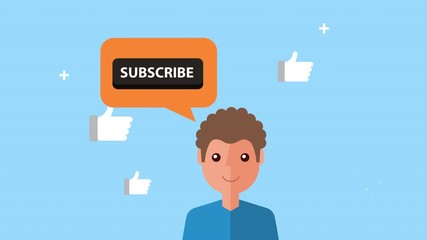 social media technology with man character and speech bubble