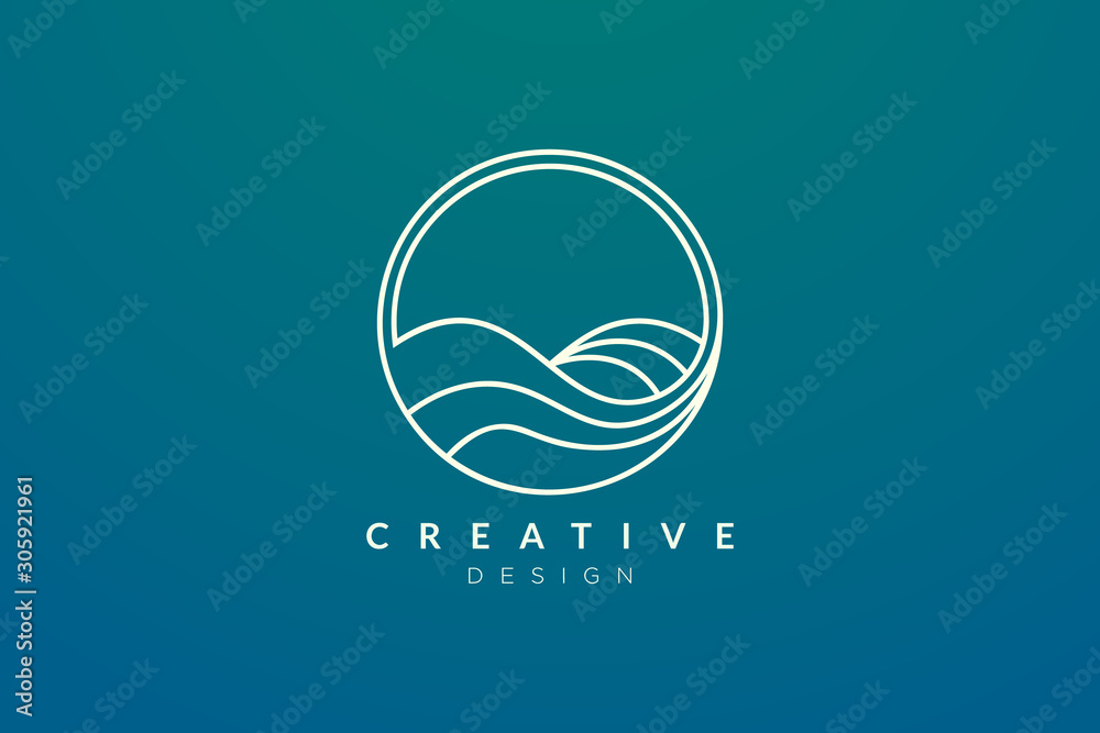 Ocean waves in a circle. Minimalistic and simple vector design. - obrazy, fototapety, plakaty 