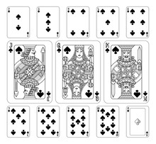 Playing Cards Spades Set In Black And White From A New Modern Original Complete Full Deck Design. Standard Poker Size.