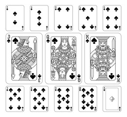 Leinwandbilder - Playing cards spades set in black and white from a new modern original complete full deck design. Standard poker size.