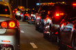 cars in traffic jam at night