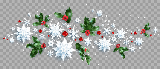 Fotomurali - Decoration with snowflakes and holly