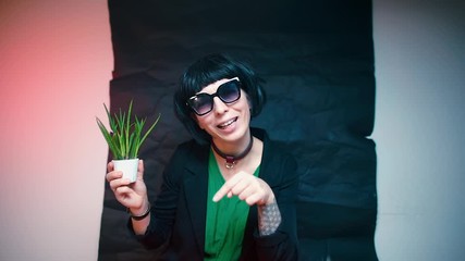 Poster - The girl writes a blog about plants.