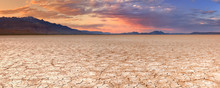 Cracked Earth In Remote Alvord Desert, Oregon, USA At Sunset